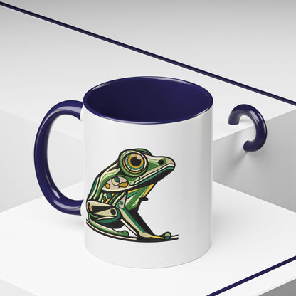 Green Stylized Frog Mug | Embroidery Styled Accent Colored Printed Coffee Mug (3817)