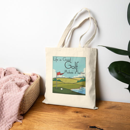Life is Good, Golf Makes it Better Cotton Canvas Tote Bag – Eco-Friendly Reusable Golf Tote, Perfect Gift for Golf Lovers