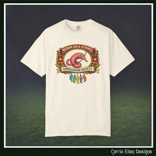 Worm on a String Appreciation Society T-Shirt | Comfort Colors® Short Sleeve Tee (3897)