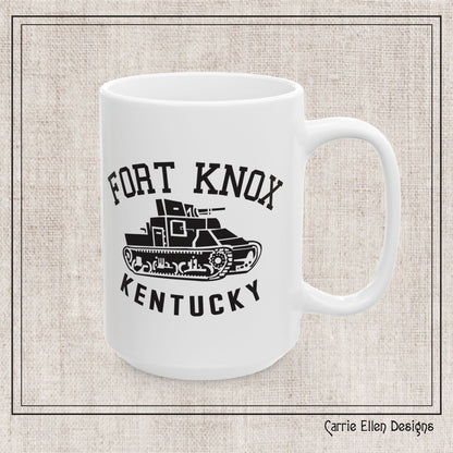 Fort Knox Kentucky Army Tank Ceramic Mug – Vintage WWII U.S. Army Graphic Reproduction – 11oz & 15oz Sizes (P-6048)
