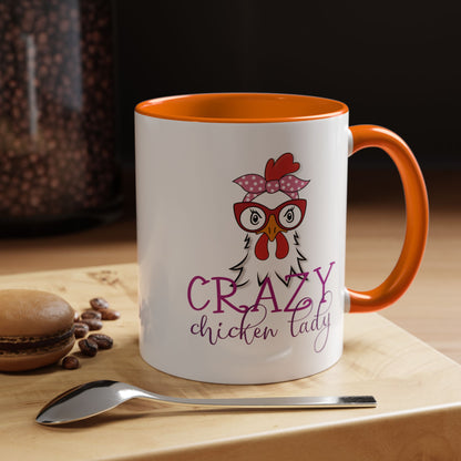 Crazy Chicken Lady Accent Coffee Mug | Funny Gift for Chicken Lovers, Farmhouse Décor | 11oz & 15oz (P-6077)