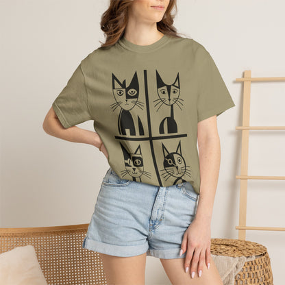 Geometric Cat Comfort Colors® T-Shirt | Minimalist Garment Dyed Cat Tee,  12 Colors (4279)