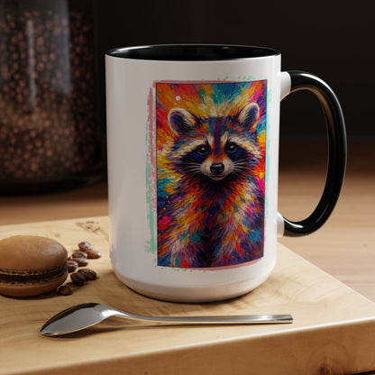 Raccoon Accent Ceramic Mug | Vibrant Colorful Raccoon Coffee Mug,  11oz & 15oz (3826)