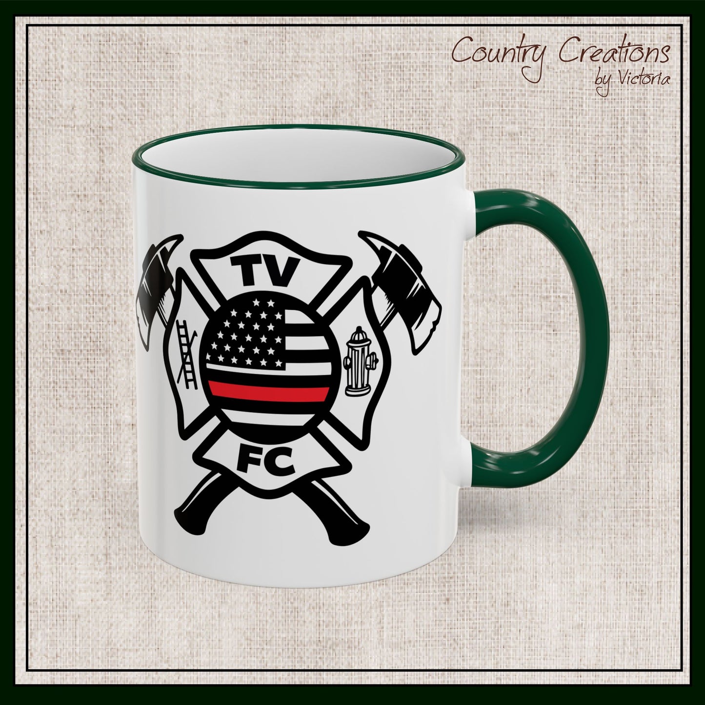 TV FC Thin Red Line Flag Firefighter Maltese Cross Ceramic Mug | Accent Rim & Handle 11,15 oz (3007)