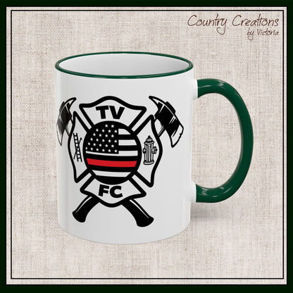 TV FC Thin Red Line Flag Firefighter Maltese Cross Ceramic Mug | Accent Rim & Handle 11,15 oz (3007)