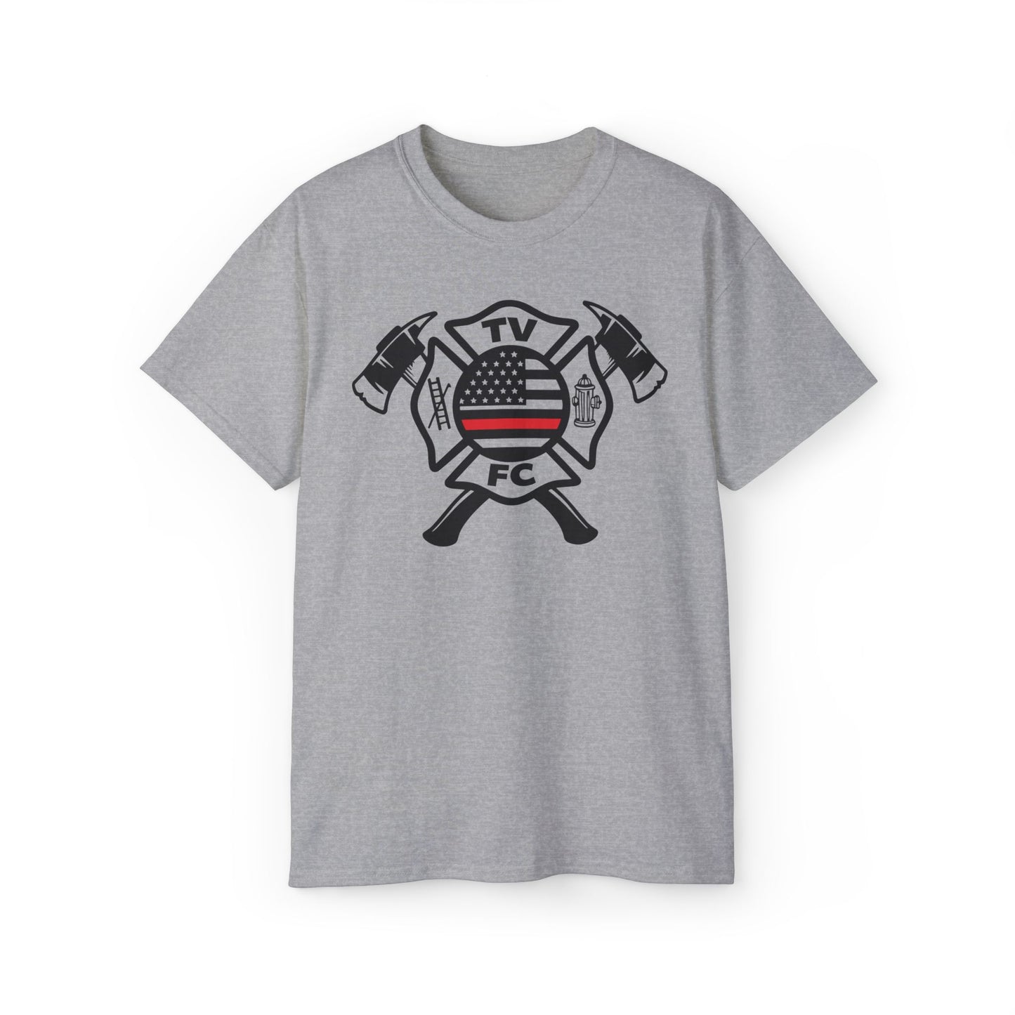 TV FC Red Thin Line Firefighter Maltese Cross Tee | 6 oz Cotton Tee Shirt (3009)