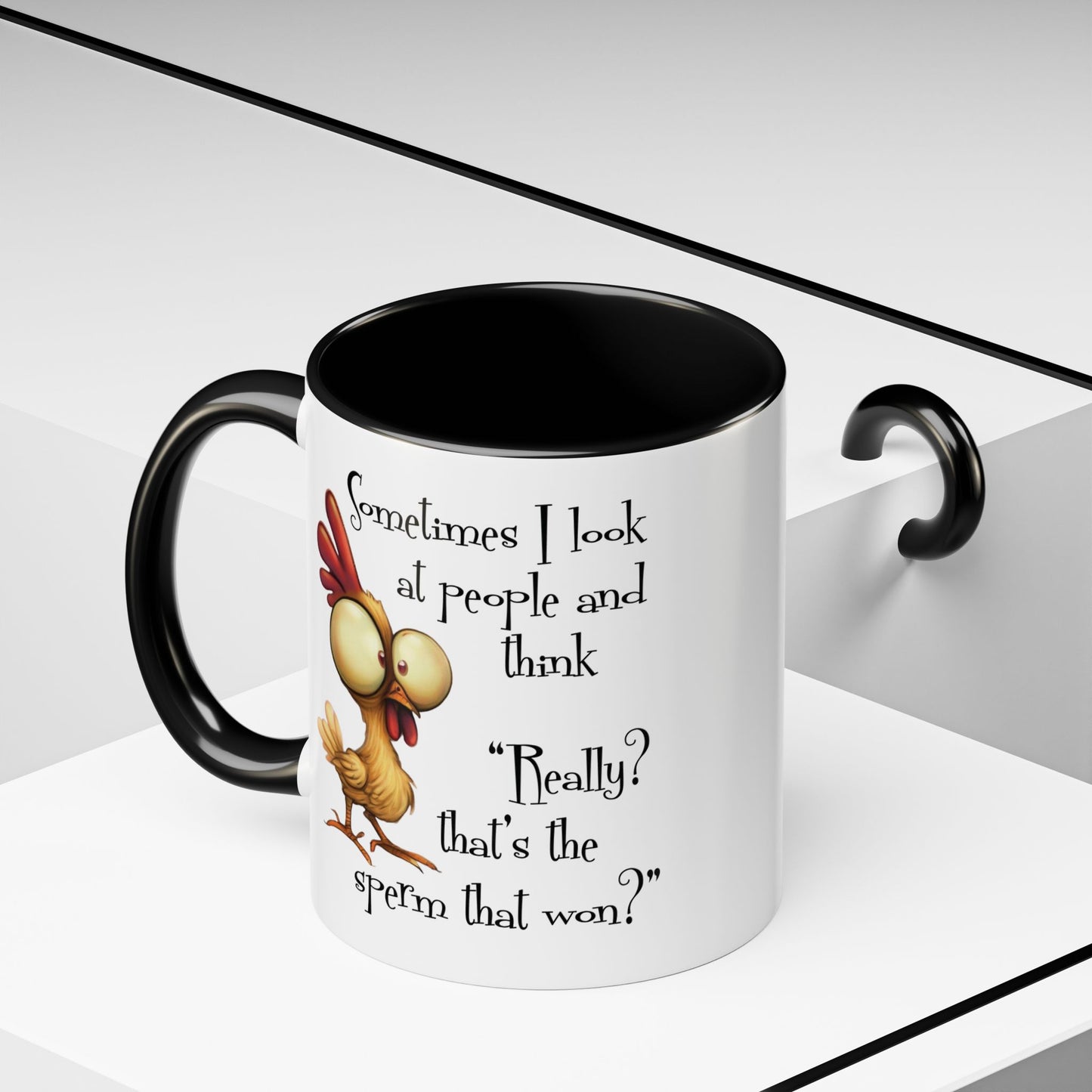Funny Sarcastic Quote Mug | “That’s the Sperm That Won?” Colored Accent Coffee Mug 11oz & 15oz (3818)
