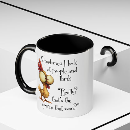 Funny Sarcastic Quote Mug | “That’s the Sperm That Won?” Colored Accent Coffee Mug 11oz & 15oz (3818)