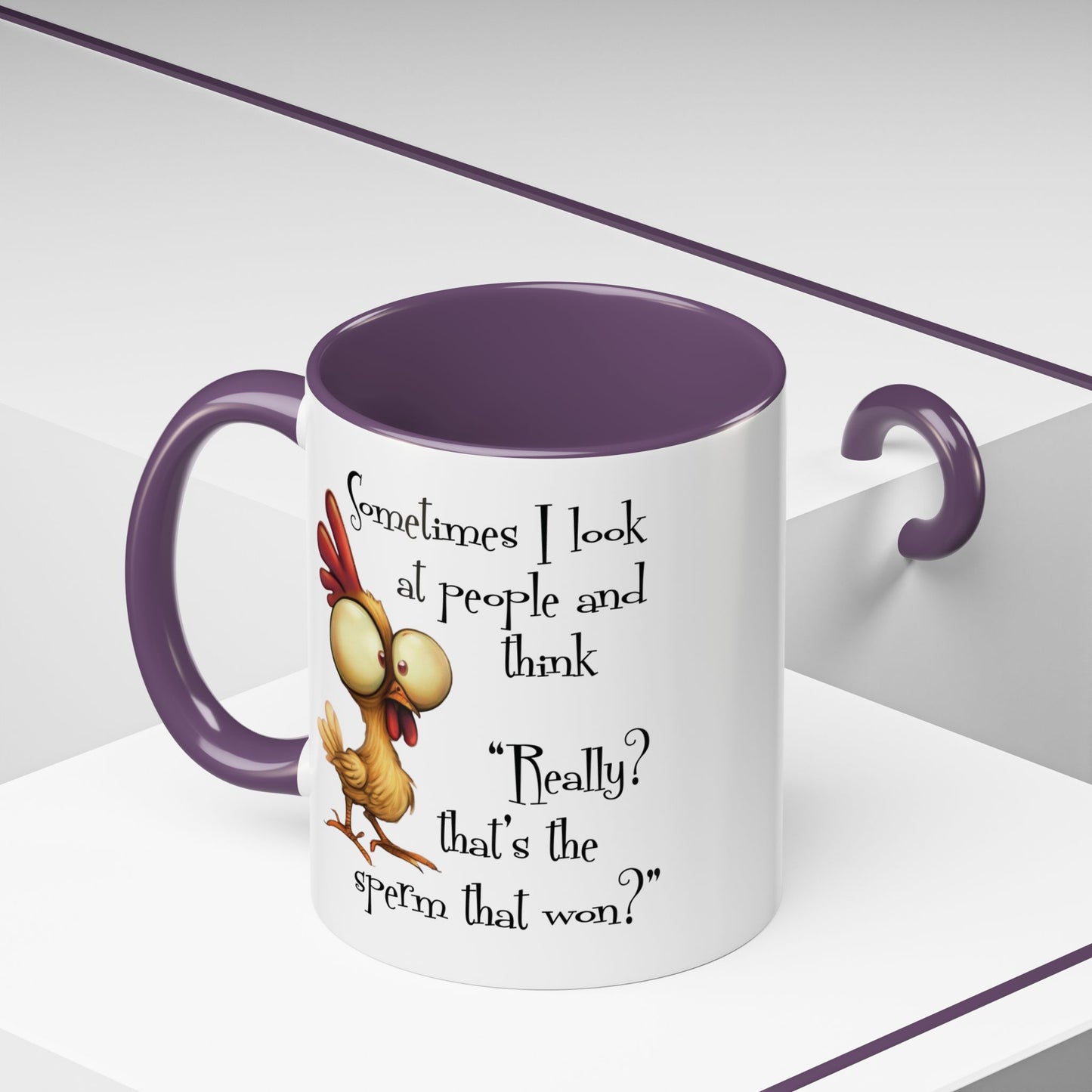 Funny Sarcastic Quote Mug | “That’s the Sperm That Won?” Colored Accent Coffee Mug 11oz & 15oz (3818)