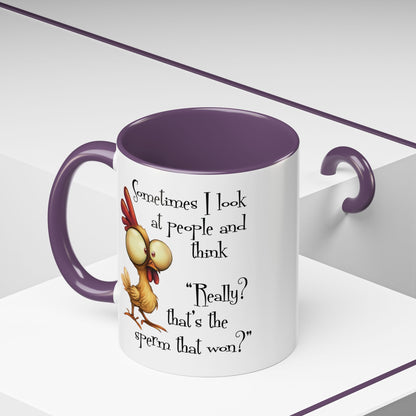 Funny Sarcastic Quote Mug | “That’s the Sperm That Won?” Colored Accent Coffee Mug 11oz & 15oz (3818)