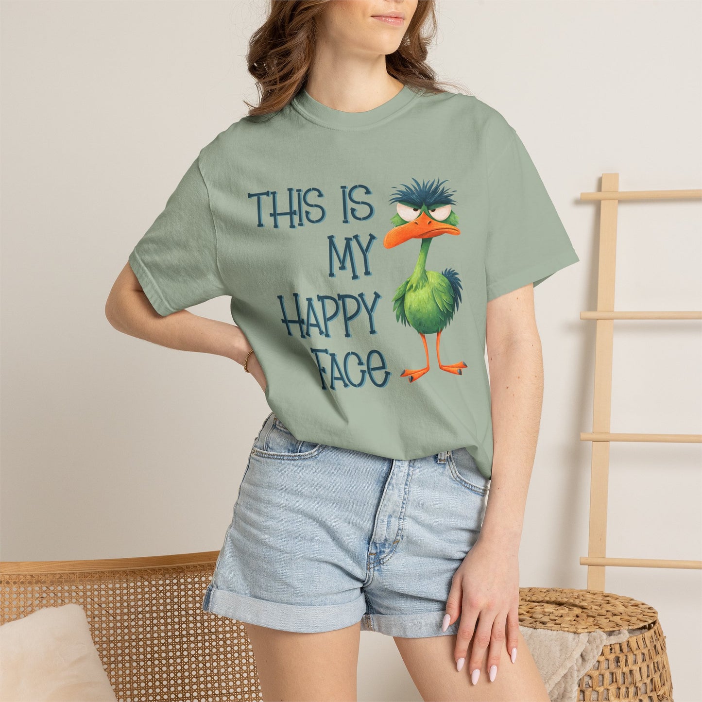 This Is My Happy Face Comfort Colors® Short Sleeve T-Shirt | Sarcastic Ostrich Unisex Shirt | Adult Humor (4251)