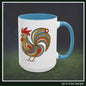 Colorful Rooster Accent Coffee Mug – Abstract Farmhouse Animal Embroidery Styled Print | 11oz & 15oz Ceramic (P-6081)