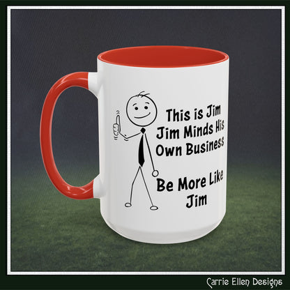 Funny Stick Figure "This is Jim" Accent Color Ceramic Mug | Snarky Humor Coffee Mug, Perfect for Home or Office Decor (P-6050)