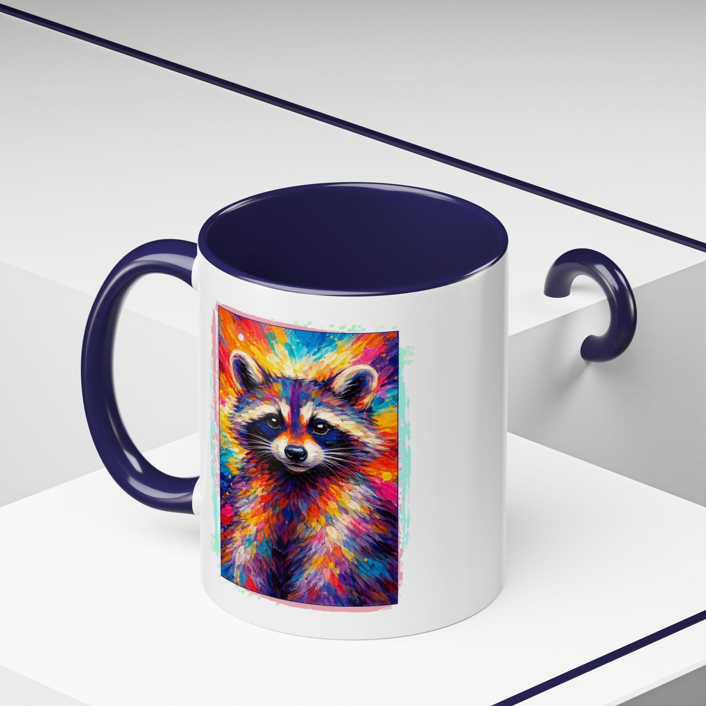 Raccoon Accent Ceramic Mug | Vibrant Colorful Raccoon Coffee Mug,  11oz & 15oz (3826)