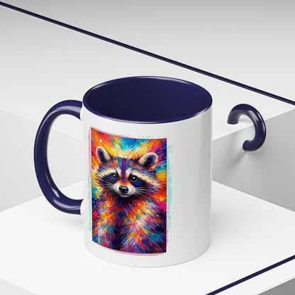 Raccoon Accent Ceramic Mug | Vibrant Colorful Raccoon Coffee Mug,  11oz & 15oz (3826)