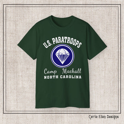 US Paratroops Camp Mackall North Carolina Short Sleeve Tee – Vintage WWII U.S. Army Reproduction T-Shirt, Military Pride Tee, Veteran Gift (P-6055)