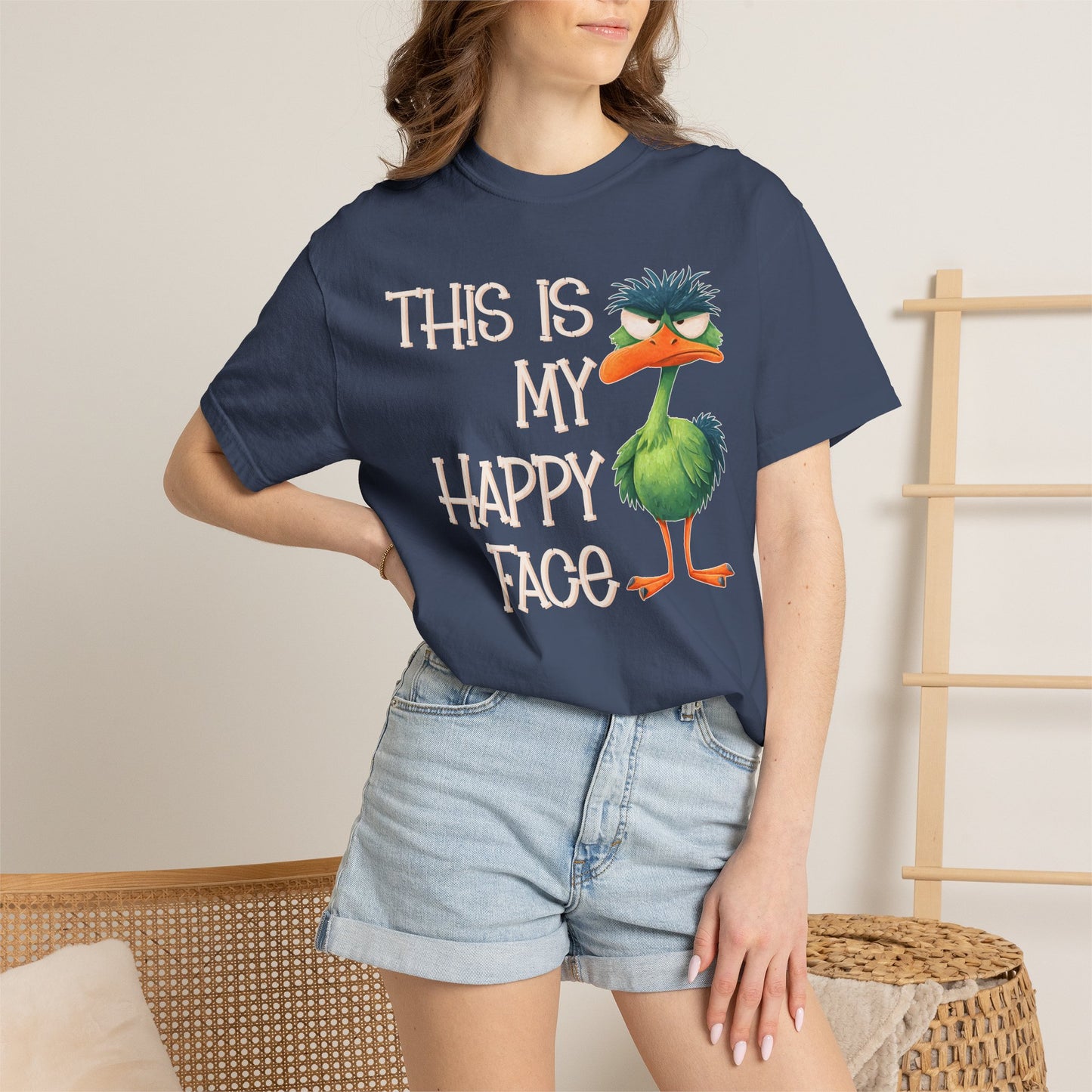 This Is My Happy Face Comfort Colors® Short Sleeve T-Shirt | Sarcastic Ostrich Unisex Shirt | Adult Humor (4251)