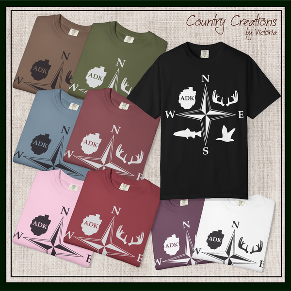 Adirondack Adventurers Compass Comfort Colors Short Sleeve Unisex T-Shirt - ADK Hunters Compass (P6027)