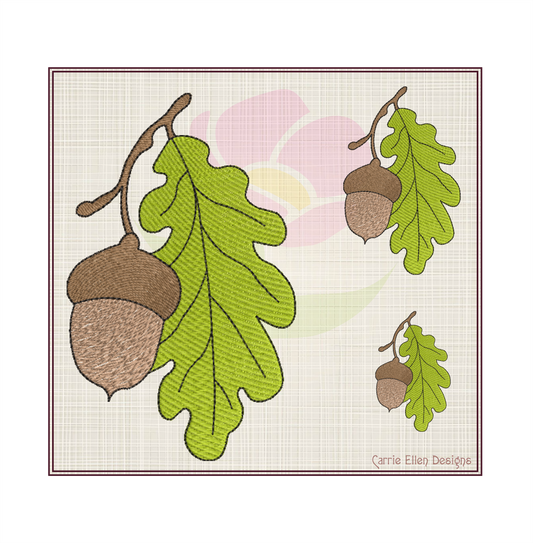 Acorn with Oak Leaf Machine Embroidery Design | Nature Home and Garden Embroidery | Tree and Forest Theme | 8 Sizes (0790)