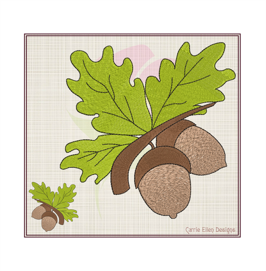 Acorn with Oak Leaf Machine Embroidery Design | Nature Home and Garden Embroidery | Tree and Forest Theme | 8 Sizes (0791