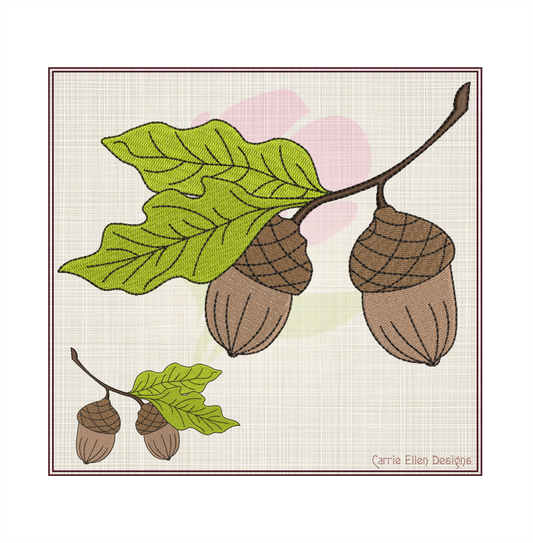 Acorn with Oak Leaf Machine Embroidery Design | Nature Home and Garden Embroidery | Tree and Forest Theme | 8 Sizes (0792)