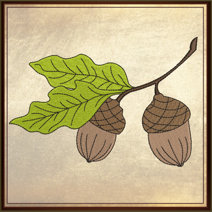 Acorn with Oak Leaf Machine Embroidery Design | Nature Home and Garden Embroidery | Tree and Forest Theme | 8 Sizes (0792)