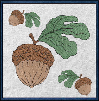 Acorn with Oak Leaf Machine Embroidery Design | Nature Home and Garden Embroidery | Tree and Forest Theme | 8 Sizes (0793)