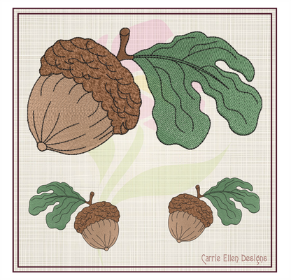 Acorn with Oak Leaf Machine Embroidery Design | Nature Home and Garden Embroidery | Tree and Forest Theme | 8 Sizes (0793)