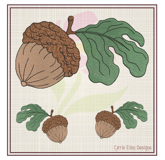 Acorn with Oak Leaf Machine Embroidery Design | Nature Home and Garden Embroidery | Tree and Forest Theme | 8 Sizes (0793)