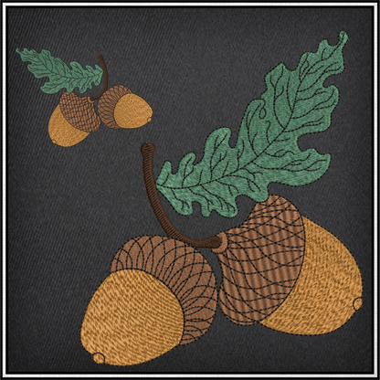 Acorn with Oak Leaf Machine Embroidery Design | Nature Home and Garden Embroidery | Tree and Forest Theme | 8 Sizes (0794)