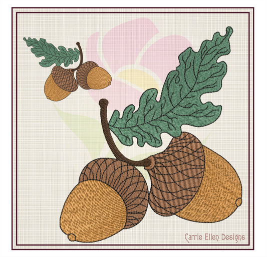 Acorn with Oak Leaf Machine Embroidery Design | Nature Home and Garden Embroidery | Tree and Forest Theme | 8 Sizes (0794)