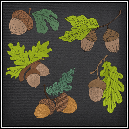 Acorn Machine Embroidery Design Bundle | Acorn and Oak Leaf Nature Designs | 5 Autumn Forest Patterns | 8 Sizes Each (0833)