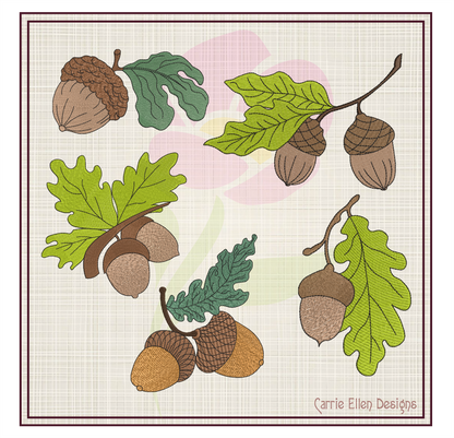 Acorn Machine Embroidery Design Bundle | Acorn and Oak Leaf Nature Designs | 5 Autumn Forest Patterns | 8 Sizes Each (0833)
