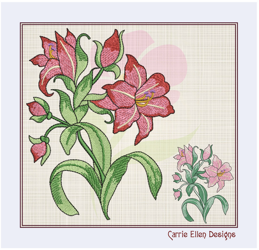 Amaryllis Flower Machine Embroidery Design – Floral Garden, Colorful Bloom, 8 Sizes (0315)