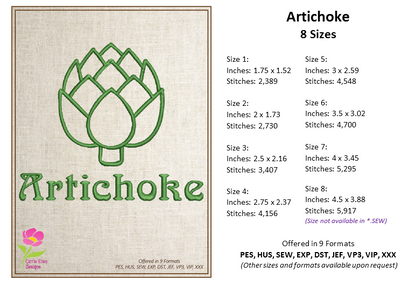 Artichoke Machine Embroidery Design Bundle – Fruit and Vegetable Embroidery, 5 Unique Designs in 8 Sizes Each (0450)