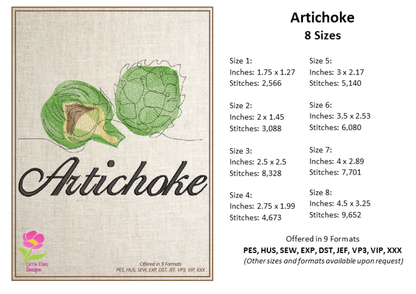 Artichoke Machine Embroidery Design Bundle – Fruit and Vegetable Embroidery, 5 Unique Designs in 8 Sizes Each (0450)