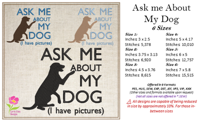 Pet Dog Machine Embroidery Design – Ask Me About My Dachshund Quote, Funny Dog Saying Pattern, 6 Sizes (0583)
