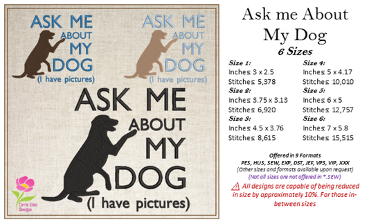 Pet Dog Machine Embroidery Design – Ask Me About My Dachshund Quote, Funny Dog Saying Pattern, 6 Sizes (0583)