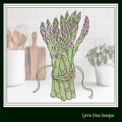 Asparagus Machine Embroidery Design – Organic Garden Vegetable Pattern, Farm-to-Table Kitchen Decor, 6 Sizes (1697)