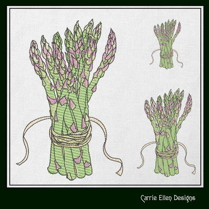 Asparagus Machine Embroidery Design – Organic Garden Vegetable Pattern, Farm-to-Table Kitchen Decor, 6 Sizes (1697)