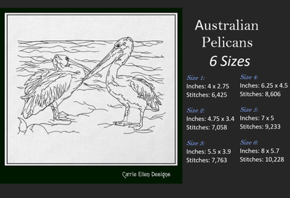 Pelican Sketch Machine Embroidery Design – Australian Pelican Line Art – Wading Water Bird Embroidery – 6 Sizes (1709)