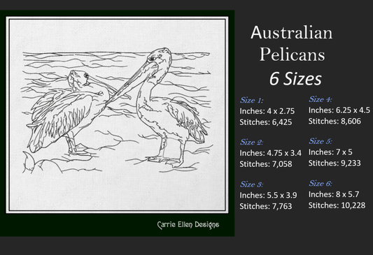 Pelican Sketch Machine Embroidery Design – Australian Pelican Line Art – Wading Water Bird Embroidery – 6 Sizes (1709)