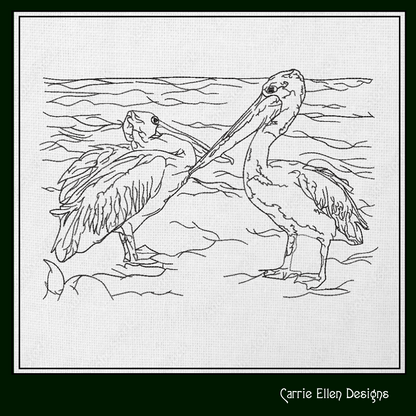 Pelican Sketch Machine Embroidery Design – Australian Pelican Line Art – Wading Water Bird Embroidery – 6 Sizes (1709)