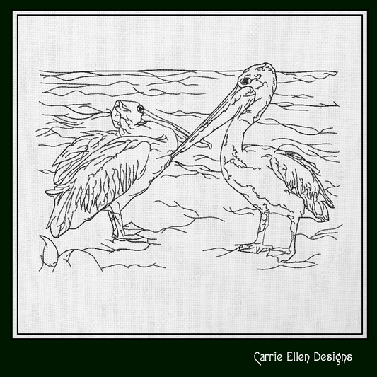 Pelican Sketch Machine Embroidery Design – Australian Pelican Line Art – Wading Water Bird Embroidery – 6 Sizes (1709)