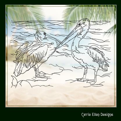 Pelican Sketch Machine Embroidery Design – Australian Pelican Line Art – Wading Water Bird Embroidery – 6 Sizes (1709)
