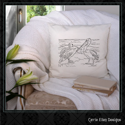 Pelican Sketch Machine Embroidery Design – Australian Pelican Line Art – Wading Water Bird Embroidery – 6 Sizes (1709)