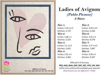 Ladies of Avignon Picasso Poster Machine Embroidery Line Art Design – Inspired by Pablo Picasso Abstract Art Exhibition Poster, 8 Sizes (0468)