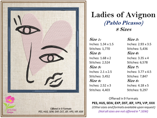 Ladies of Avignon Picasso Poster Machine Embroidery Line Art Design – Inspired by Pablo Picasso Abstract Art Exhibition Poster, 8 Sizes (0468)