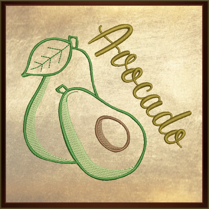 Avocado Machine Embroidery Design – Healthy Fruit Embroidery Pattern, Avocado Silhouette, Fruits and Vegetables Stitch Design, 4 Sizes (0446)