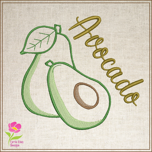 Avocado Machine Embroidery Design – Healthy Fruit Embroidery Pattern, Avocado Silhouette, Fruits and Vegetables Stitch Design, 4 Sizes (0446)